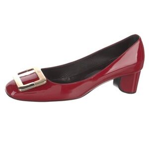 $875 Roger Vivier Tres Vivier Red Patent Leather Block Heels Pumps Size 7.5
